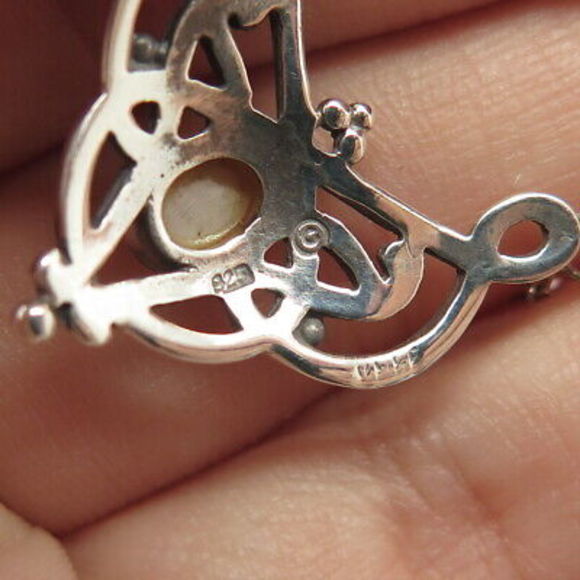 925 Sterling Silver Vintage Real Mother-of-Pearl Butterfly Chain Necklace 16" - Picture 7 of 9